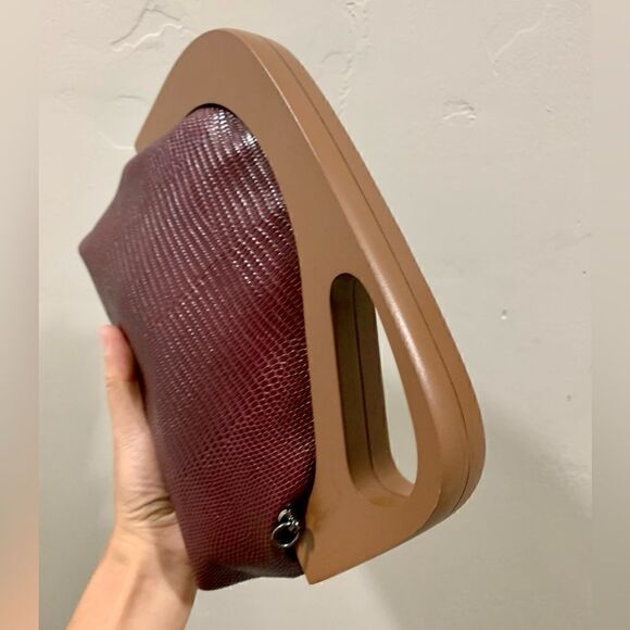 Handmade Genuine Embossed Leather Wooden Frame Clutch/Crossbody/Evening Bag - Picture 11 of 14